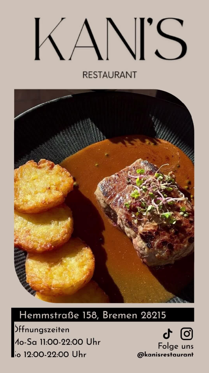 Kani's Restaurant Bremen Social Media Video Werbung mit Speisekarte