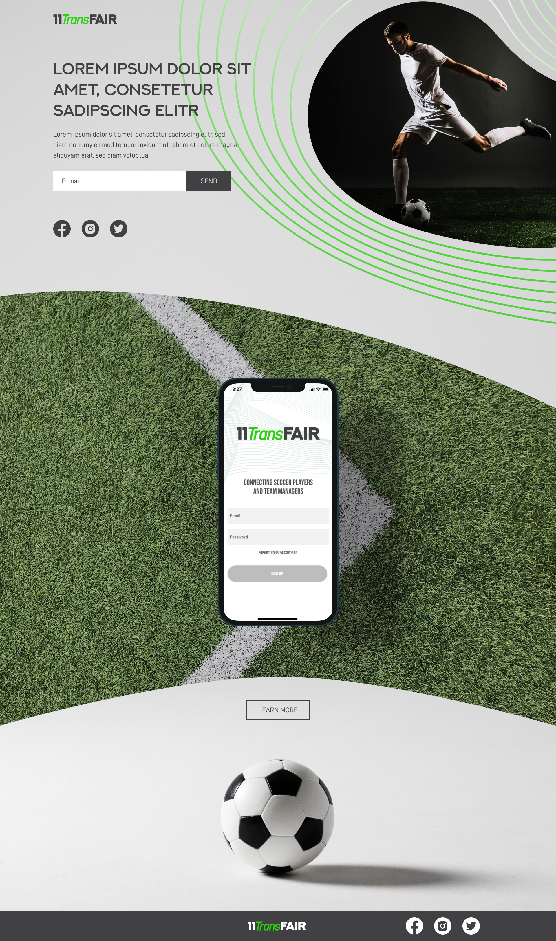 11TransFAIR Fussball-Netzwerk Landing Page Webdesign und App UI